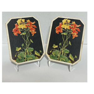 Retro Orange & Yellow Lilies Cardboard Plaque Pair